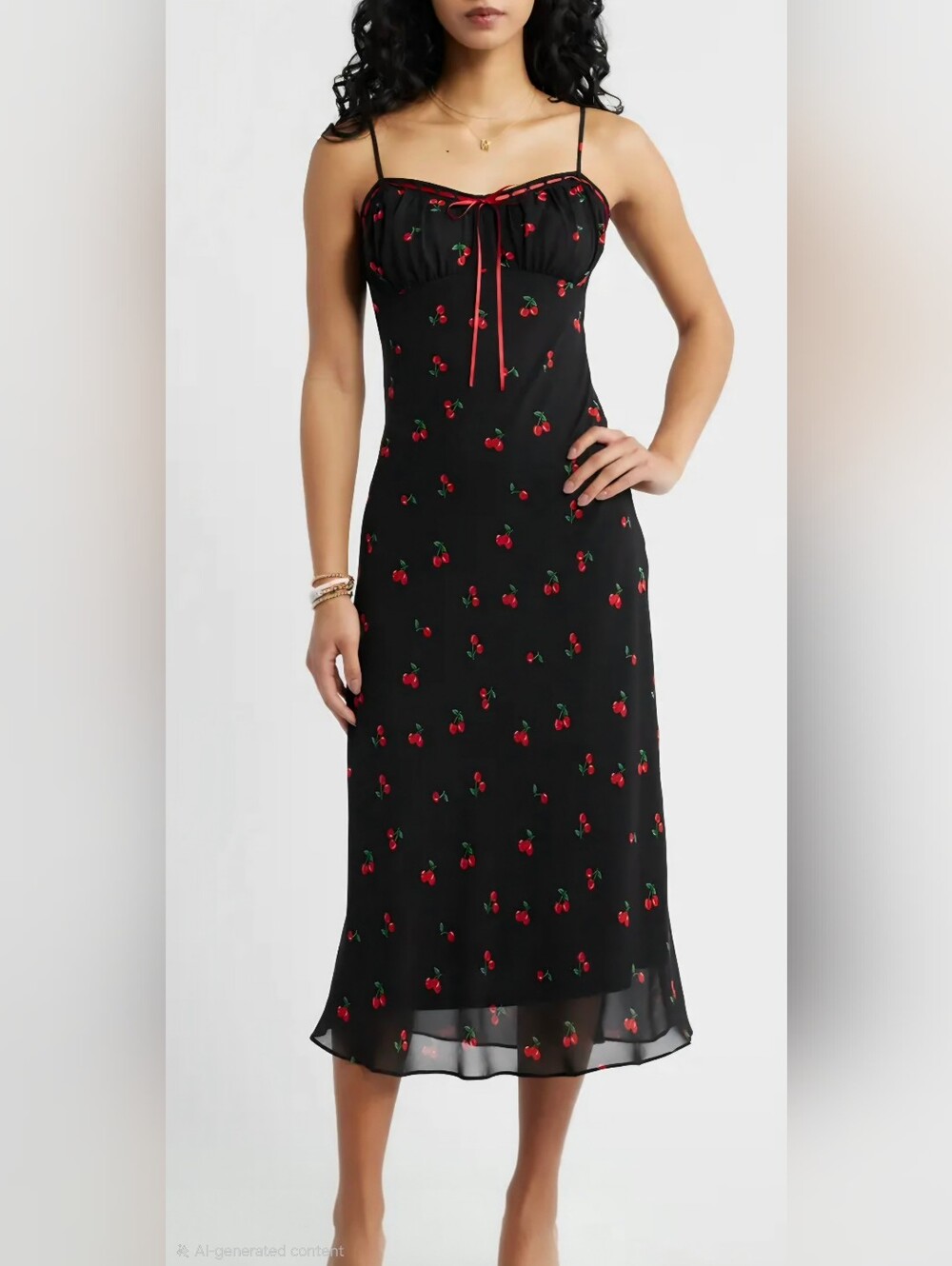 bp Black Cherry-Print Slip Dress with Red Accents